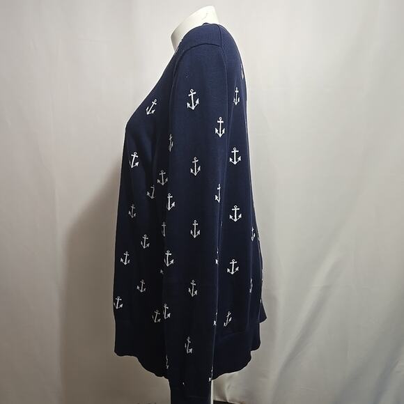 Tommy Hilfiger Anchor Cardigan Sweater Womens Size XL Blue Nautical Novelty Pima - Picture 2 of 9
